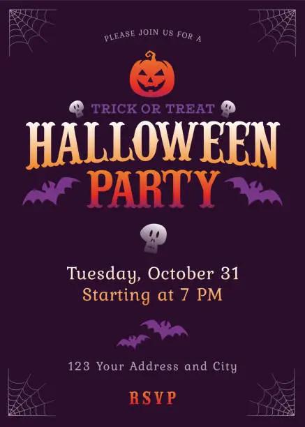 Vector illustration of Halloween Party Poster on purple background.