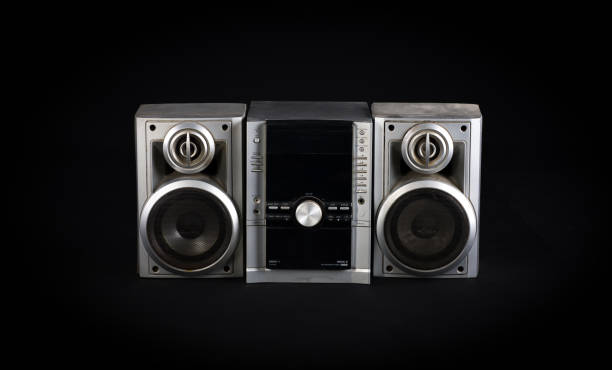 istock vintage black studio stereo system with speakers on a black background 1678551666