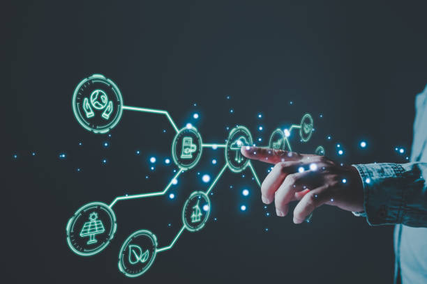 istock hand touch hologram to save energy,and reduce global warming,climate change,ecology friendly investment,ESG environment social governance,Green Business Innovation and Sustainable Development concept. 1678565379