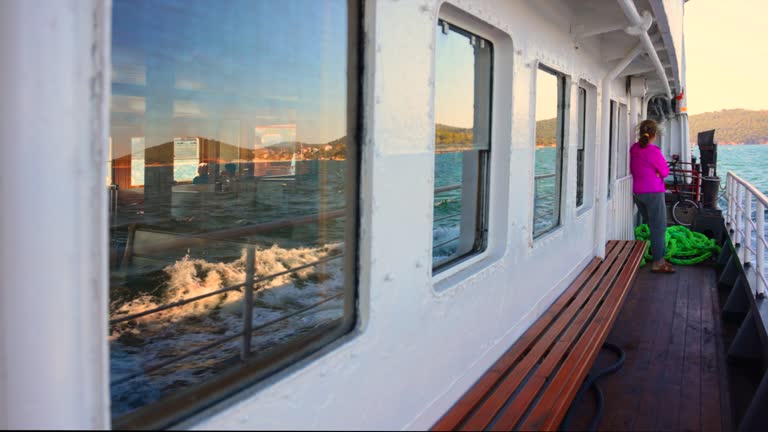 Waves reflected on the glass on the ferry journey