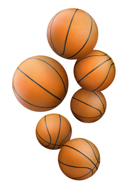 istock Many basketball balls falling on white background 1678637935