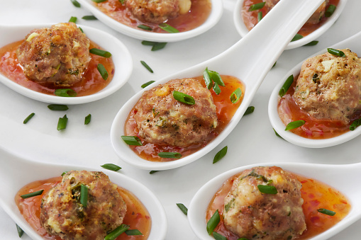 Asian Inspired Pork and Shrimp Meatballs with  Sweet Chili Sauce Dip