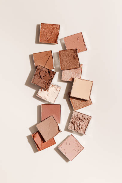 istock Beauty product neutral color eyeshadows for makeup, beige monochrome pattern on light background, flat lay with nude colors swatches eyeshade, cosmetic texture, beige color palette, top view pattern 1678655783