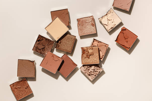 istock Beauty product neutral color eyeshadows for makeup, beige monochrome pattern on light background, flat lay with nude colors swatches eyeshade, cosmetic texture, beige color palette, top view pattern 1678655809