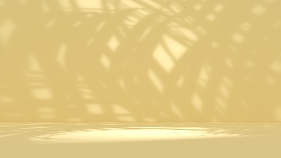 Empty yellow room with light beams. Digitally generated image.