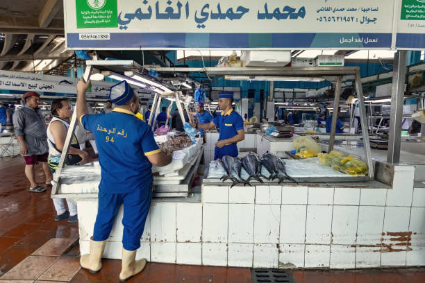 Vendors on Jeddah Central fish market in Saudi Arabia