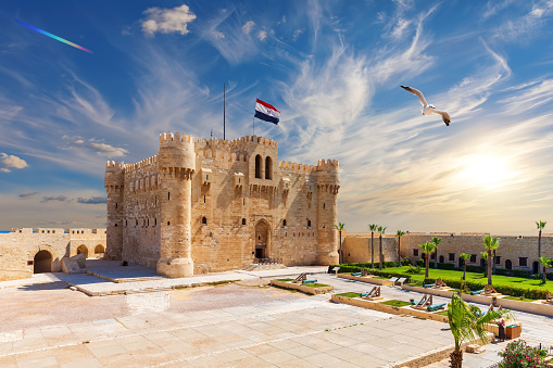 The Citadel of Qaitbay, the most popular place of visit in Alexandria, Egypt, beautiful sunny view.