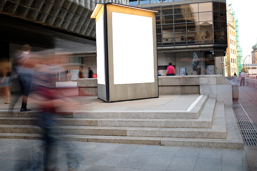 Blank electronic advertising space in modern business outdoor setting