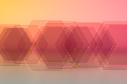 Metaverse technology abstract background, glass transparent shapes. Digitally generated image.