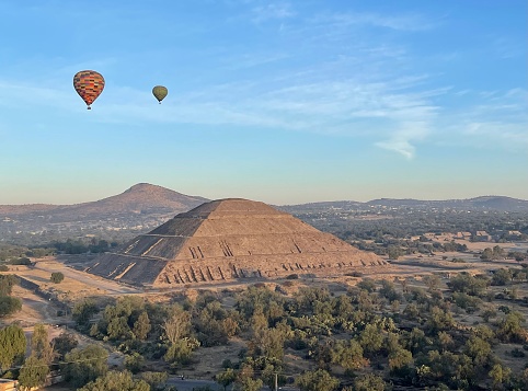 Hot air balloons over Teotihuacan, Mexico