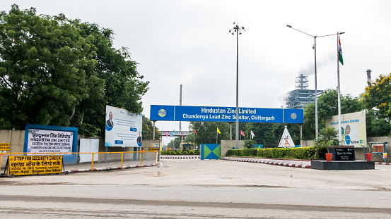 Chittorgarh, Rajasthan - 11 Sept 2023 - Entrance to Hindustan Zinc Limited is a Vedanta Group Company in Zinc, Silver and Lead