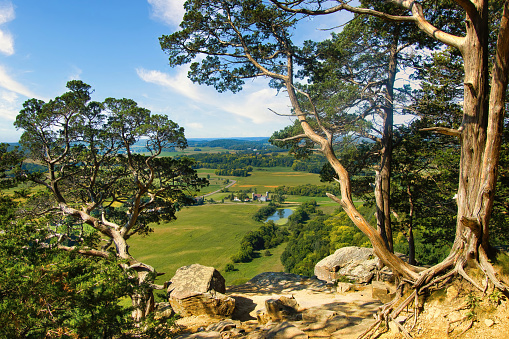 On a sunny September day, the bird's-eye view of the rural landscape as seen from the Gibraltar Rock Segment of The Ice Age Trail.