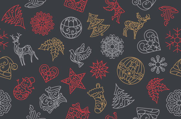 Christmas background with editable line Christmas popular elements. vector art illustration