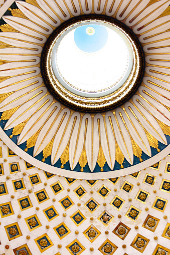 Interior of Rotunda, the dome of the church of Santa Maria Assunta, in the town of Mosta, Malta. This dome is the fourth largest unsupported dome in the world. Photographed from below.