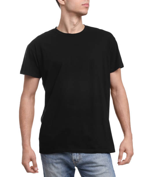 istock Young man wearing black t-shirt on white background, closeup 1678873807