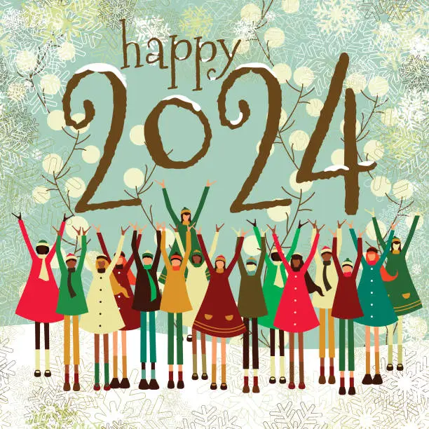 Vector illustration of Happy New Year children greeting card vintage style