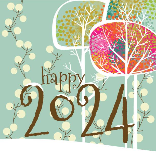 Happy New Year greeting card vintage style vector art illustration