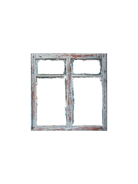istock Old white abandoned wooden window isolated on white background 1678955155