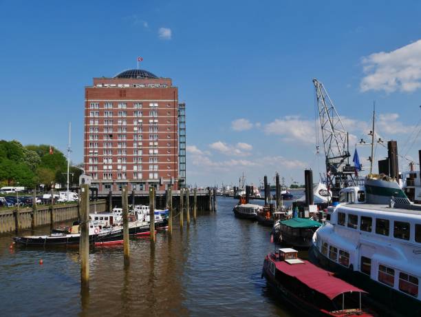 Port Övelgönne in Hamburg Building at the Elbe in Hamburg övelgönne stock pictures, royalty-free photos & images