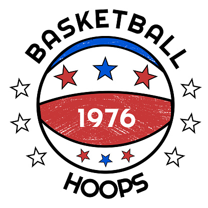 Basketball hoops 1976 retro design with stars