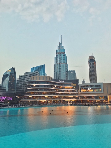 A view of The Dubai Fountain and the Dubai Mall from Souk Al Bahar, Dubai, United Arab Emirates. •29 Jan 2019•