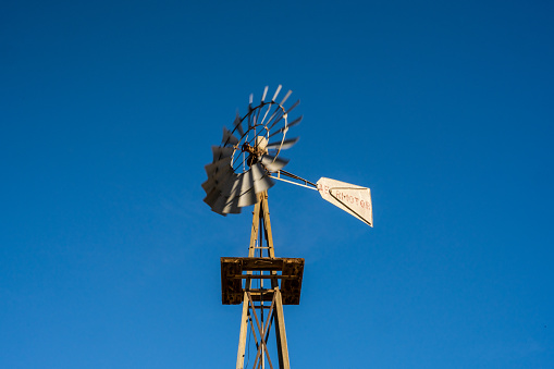 Windmill Against Bright Blue Sky in Big Bend National park