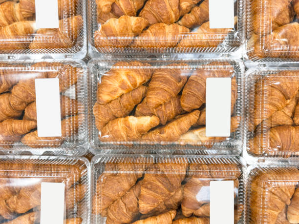 Freshly croissants muffins in a bakery