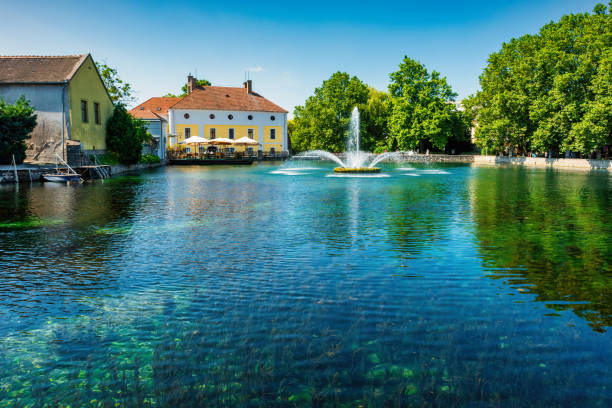 The scenic Mill Pond (Malom To) in the town of Tapolca, Hungary