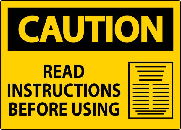 Vector illustration of Caution Machine Sign Read Instructions Before Using