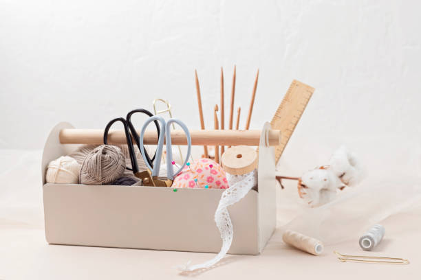 istock Sewing, knitting supplies and accessories for needlework in craft tool box 1679210863