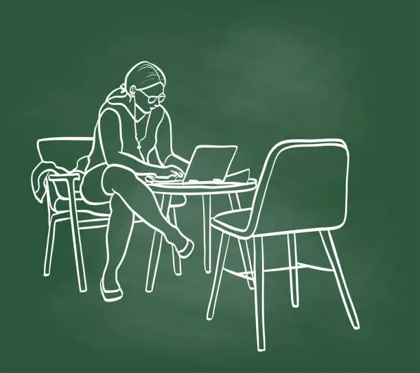 Vector illustration of StudentWorkingSolo