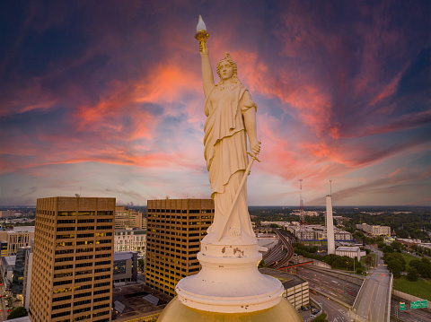 Top statue of the Georgia State Capitol Building circa 2023