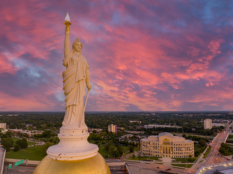 Top statue of the Georgia State Capitol Building circa 2023