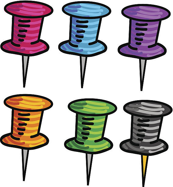 Push Pins 6 colors vector art illustration