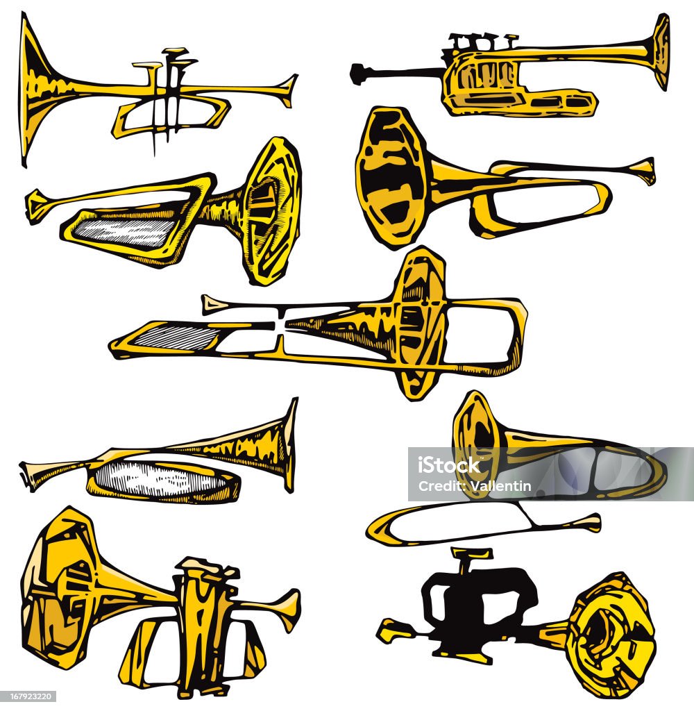 Gli strumenti musicali sono: Evidenziare le luci, corni (Vettore - arte vettoriale royalty-free di Adolescente