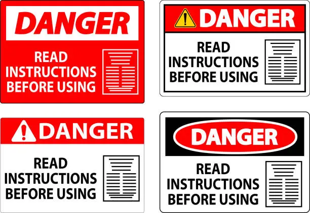 Vector illustration of Danger Machine Sign Read Instructions Before Using