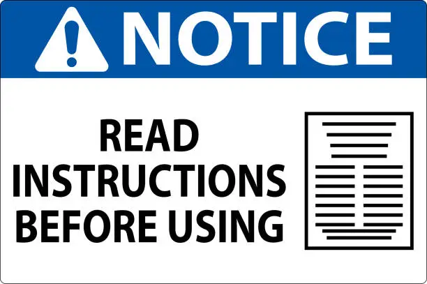 Vector illustration of Notice Machine Sign Read Instructions Before Using