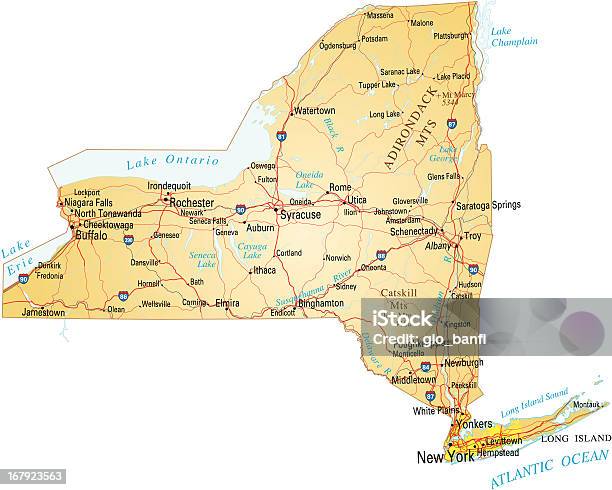 Карта Ньюйорк — стоковая векторная графика и другие изображения на тему Штат Нью-Йорк - Штат Нью-Йорк, Карта, Дорожная карта