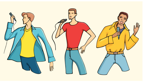 A set of 3 vector illustrations of male singers.