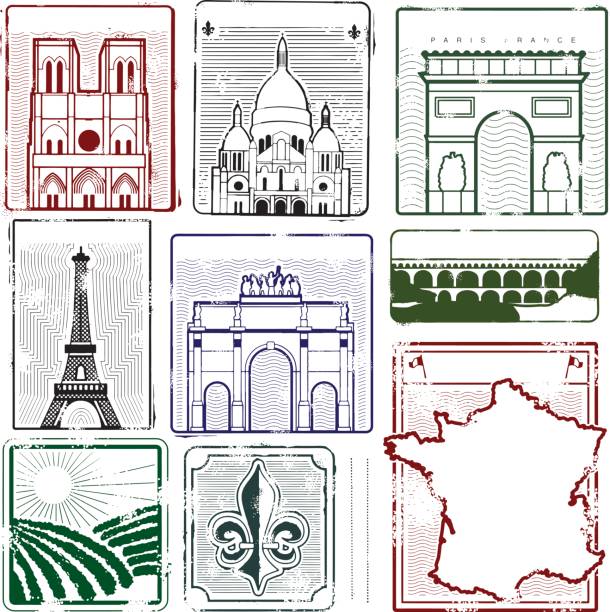 illustrations, cliparts, dessins animés et icônes de timbres de france - pont du gard