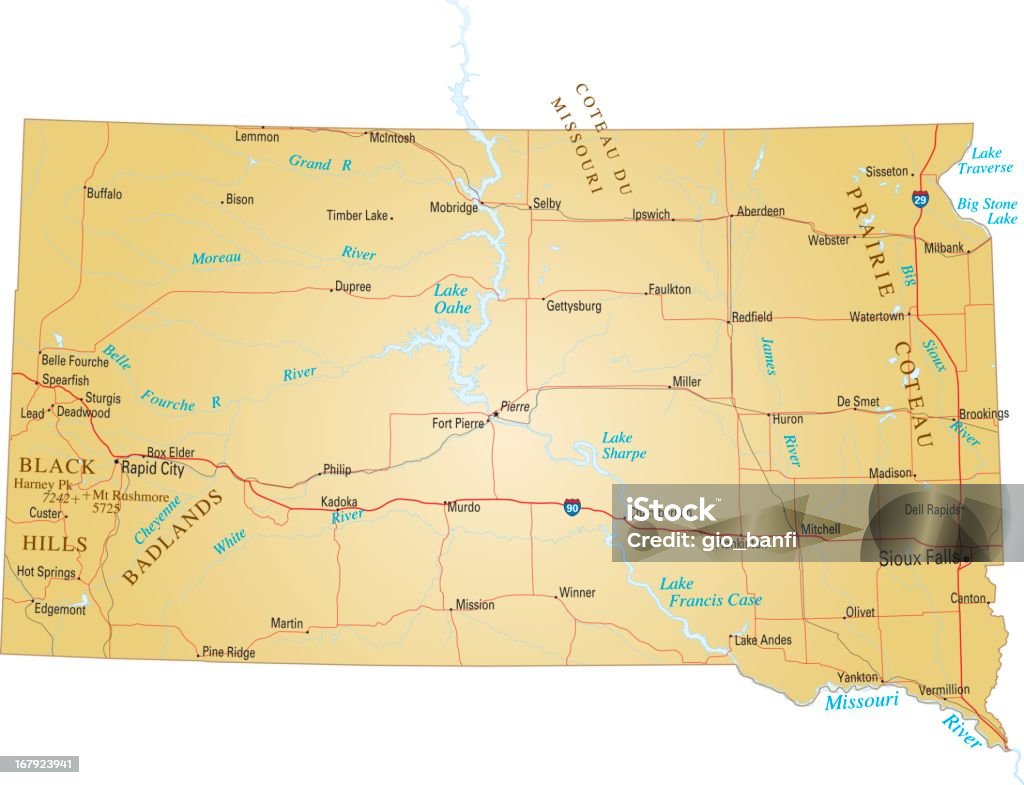 Map of South Dakota - イタリアのロイヤリティフリーベクトルアート