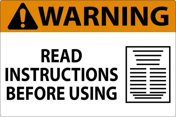 Vector illustration of Warning Machine Sign Read Instructions Before Using