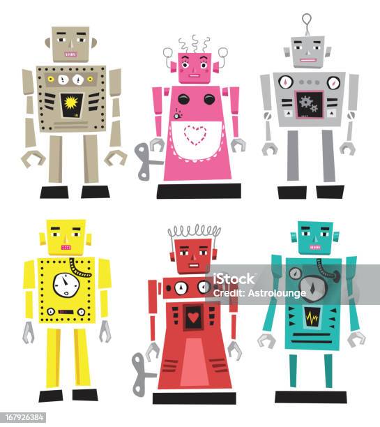 Retro Robotów - Stockowe grafiki wektorowe i więcej obrazów Robot - Robot, Cyna, Zabawka