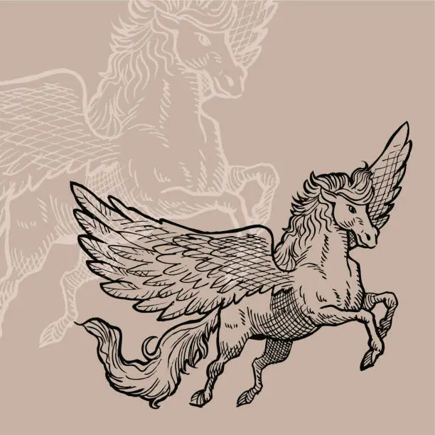 Vector illustration of Engraved Pegasus