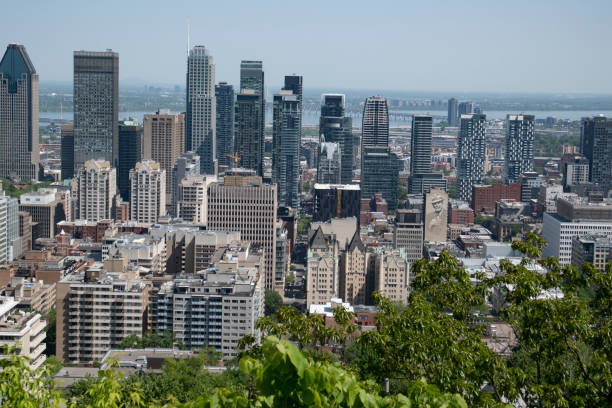 Downtown Montreal, seen from Mount Royal stock photo