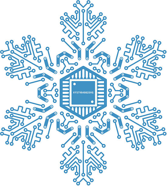 Circuit board snowflake vector art illustration
