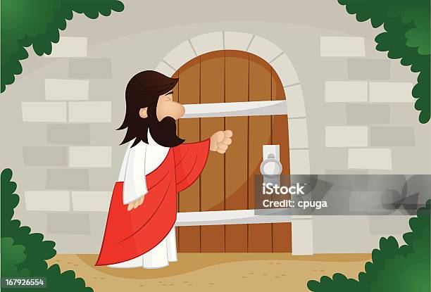Jesus Klopfen An Der Tür Stock Vektor Art und mehr Bilder von Anklopfen - Anklopfen, Jesus Christus, Tür