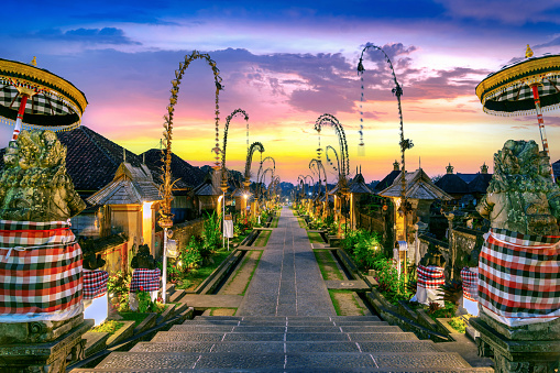 Penglipuran village is a traditional oldest Bali village at sunset in Bali, Indonesia.