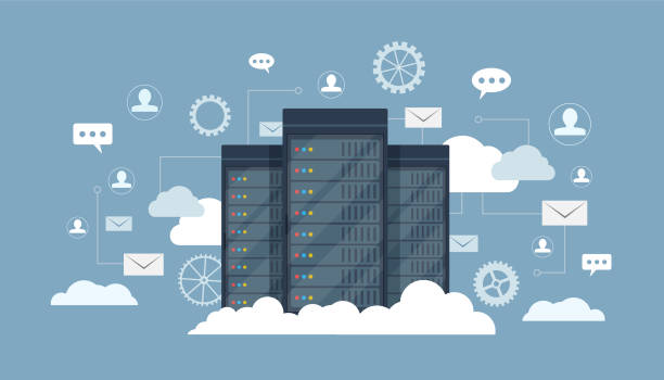 ilustrații de stoc cu un concept de cloud computing pe o tablă - centru de date