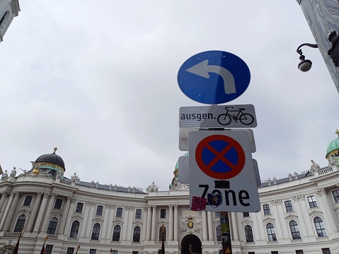 Vienna, Austria - June 8, 2023: traffic signs on the street of Vienna city.